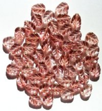 50 11x8mm Crystal Pink Lustre Glass Leaf Beads